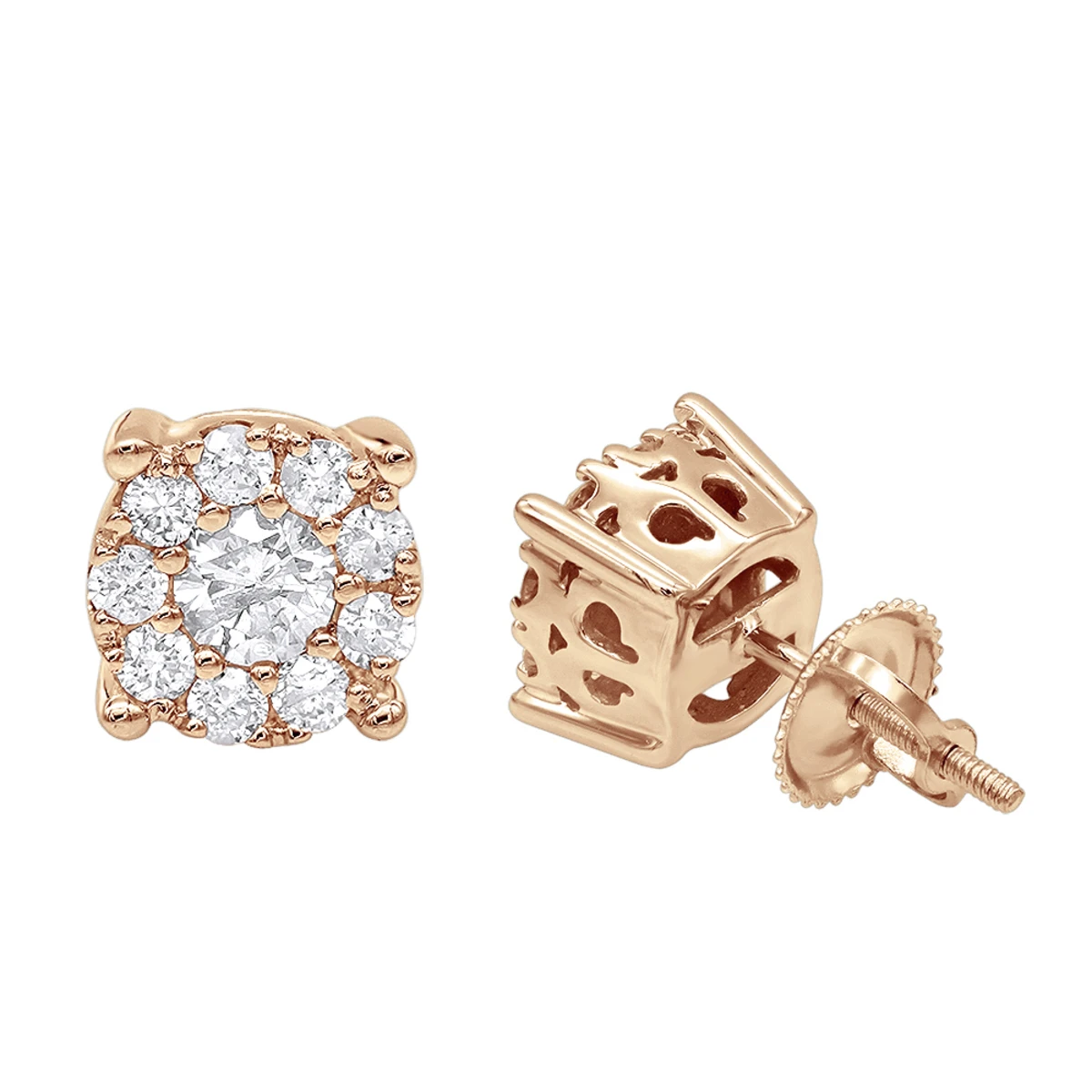 1 Carat Round Halo Diamond Cluster Stud Earrings 14K White Gold By Luxurman 5 1 Carat Round Halo Diamond Cluster Stud Earrings 14K White Gold By Luxurman - Image 3