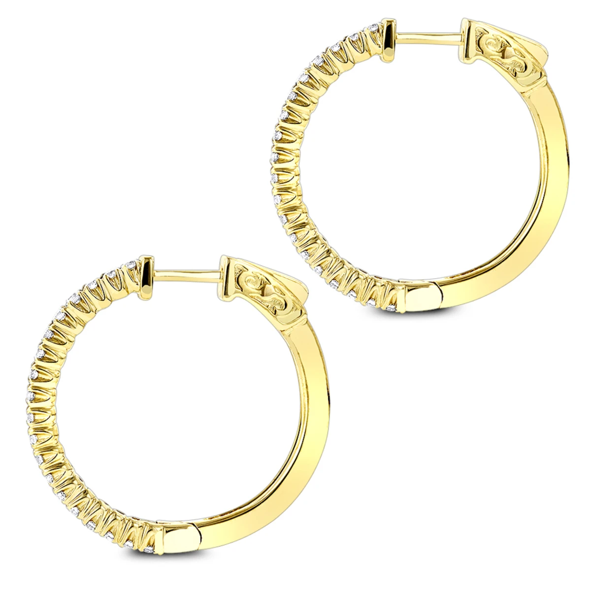 1 Inch Diamond Hoop Earrings 0.86ct 14K Yellow Gold 6 1 Inch Diamond Hoop Earrings 0.86ct 14K Yellow Gold - Image 4