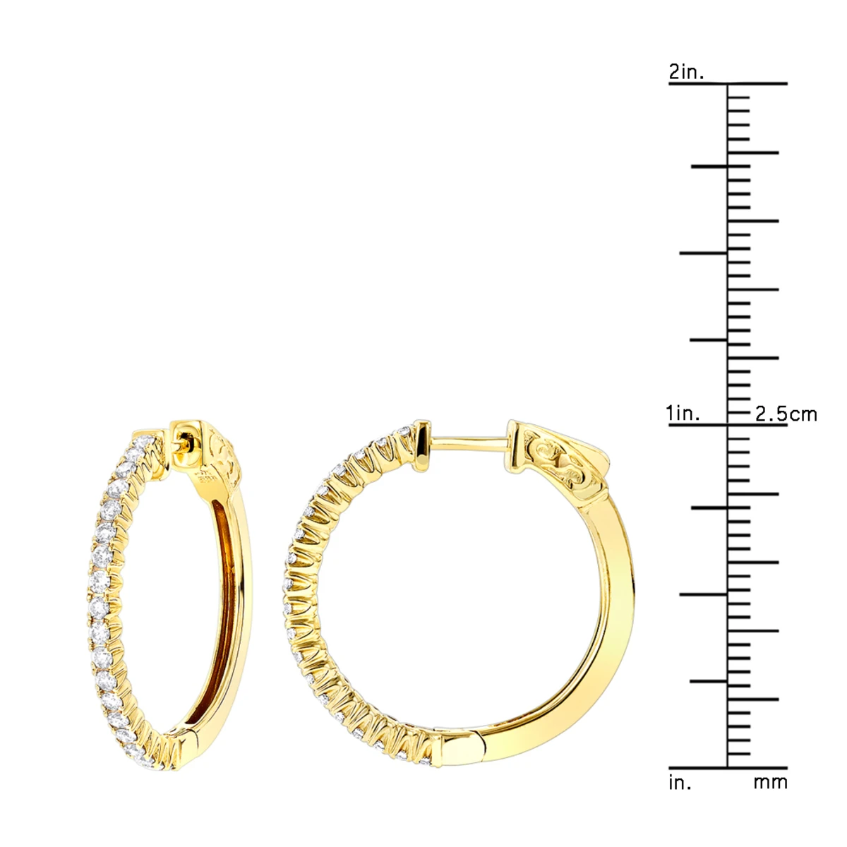 1 Inch Diamond Hoop Earrings 0.86ct 14K Yellow Gold 8 1 Inch Diamond Hoop Earrings 0.86ct 14K Yellow Gold - Image 6