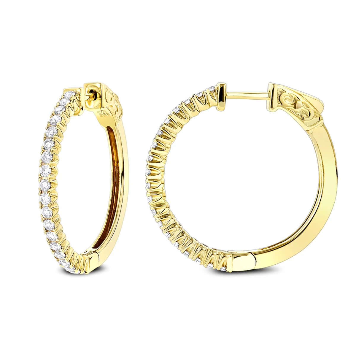 1 Inch Diamond Hoop Earrings 0.86ct 14K Yellow Gold 3 1 Inch Diamond Hoop Earrings 0.86ct 14K Yellow Gold