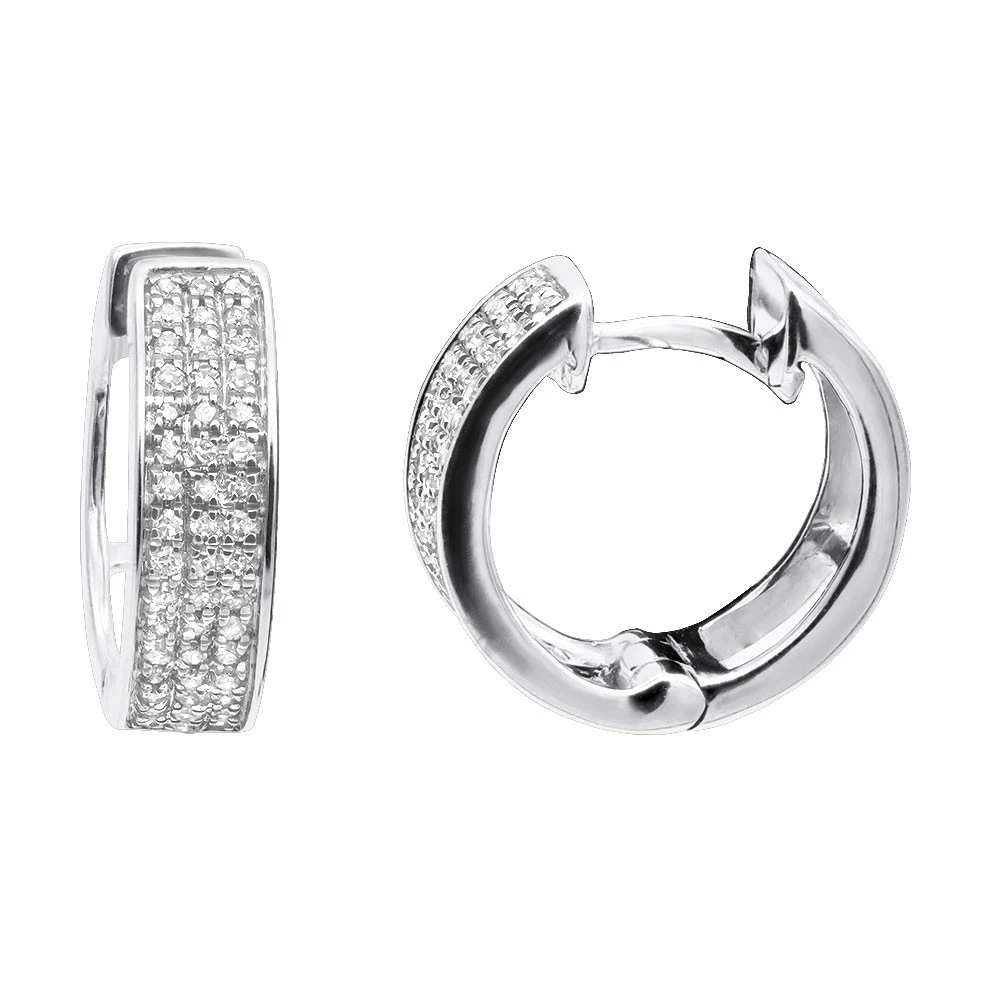 10K White Gold Diamond Hoop Huggie Earrings 0.30ct 3 10K White Gold Diamond Hoop Huggie Earrings 0.30ct