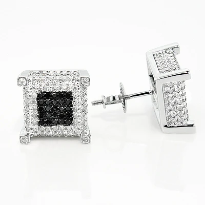 10K White Gold White Black Diamond Earrings 1.21ct 3 10K White Gold White Black Diamond Earrings 1.21ct