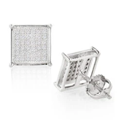 10K White Gold Pave Diamond Stud Earrings 0.27ct