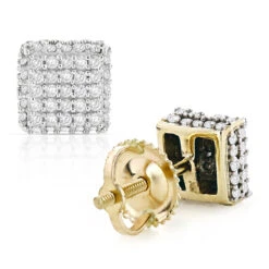 10K Yellow Gold Pave Diamond Stud Earrings 0.5ct