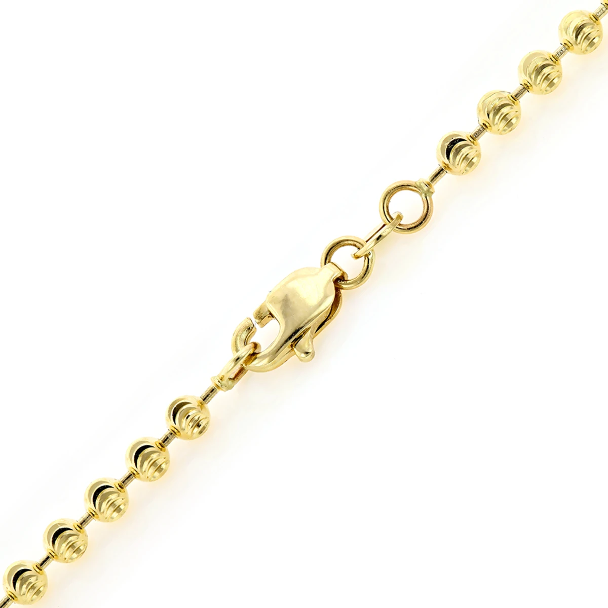 10K Yellow Gold Moon Cut Bead Chain 3mm 4 10K Yellow Gold Moon Cut Bead Chain 3mm - Image 2