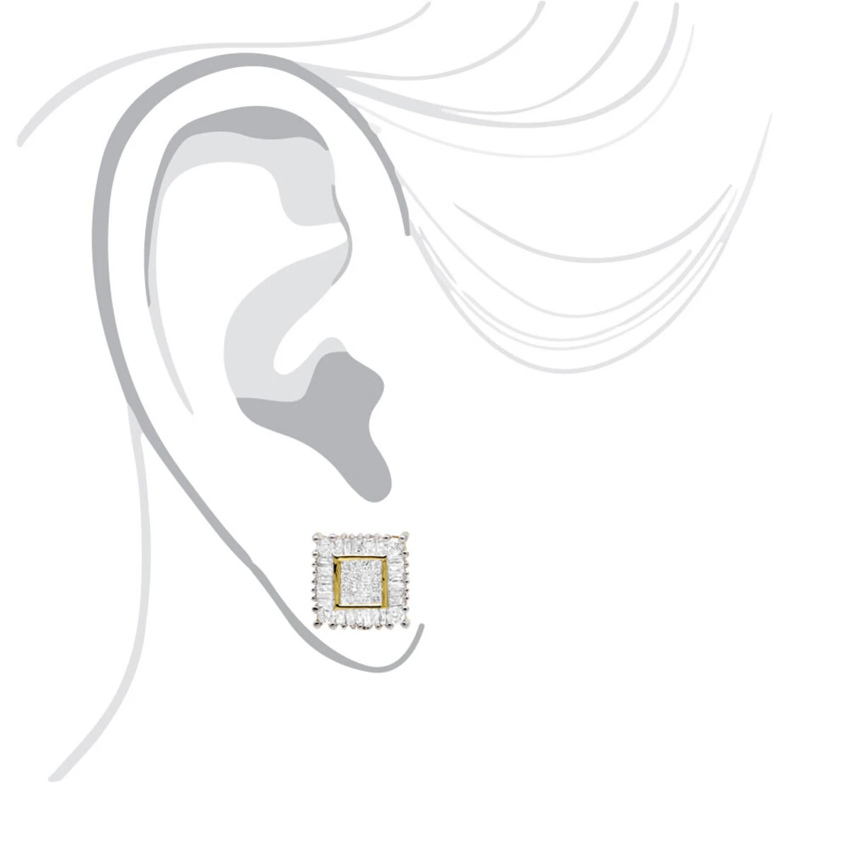 14K Yellow Gold Baguette Princess & Round Diamond Earrings 1.01ct 6 14K Yellow Gold Baguette Princess & Round Diamond Earrings 1.01ct - Image 4