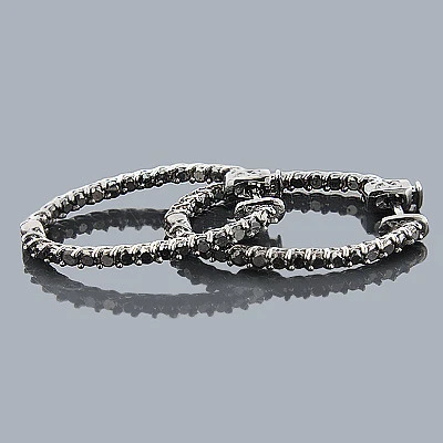 14K Black Plated Gold Black Diamond Hoop Earrings 2.20ct 3 14K Black Plated Gold Black Diamond Hoop Earrings 2.20ct