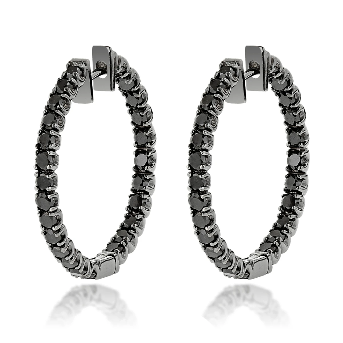 14K Black Plated Gold Black Diamond Hoop Earrings 3.15ct 3 14K Black Plated Gold Black Diamond Hoop Earrings 3.15ct