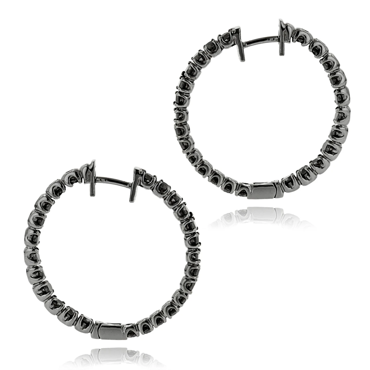 14K Black Plated Gold Black Diamond Hoop Earrings 3.15ct 4 14K Black Plated Gold Black Diamond Hoop Earrings 3.15ct - Image 2
