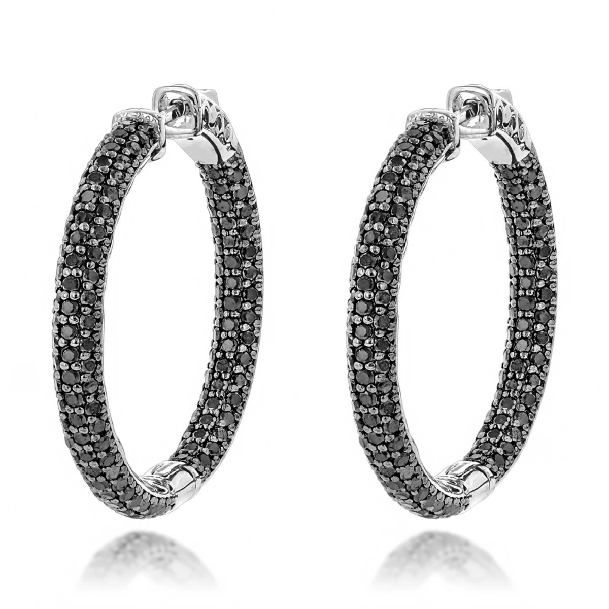 14K Black Plated Gold Black Diamond Hoop Earrings 5.91ct 4 14K Black Plated Gold Black Diamond Hoop Earrings 5.91ct - Image 2