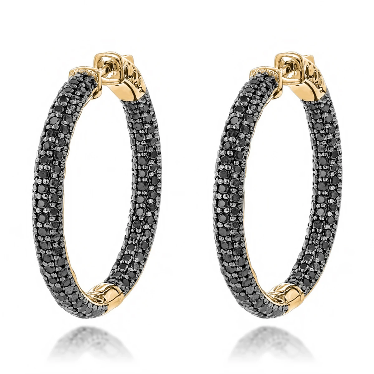 14K Black Plated Gold Black Diamond Hoop Earrings 5.91ct 5 14K Black Plated Gold Black Diamond Hoop Earrings 5.91ct - Image 3