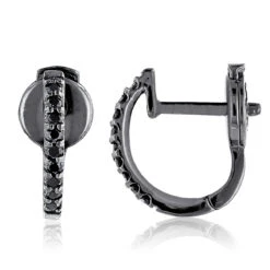 Small 14K Black Plated Gold Black Diamond Hoop Earrings 0.2ct Huggies