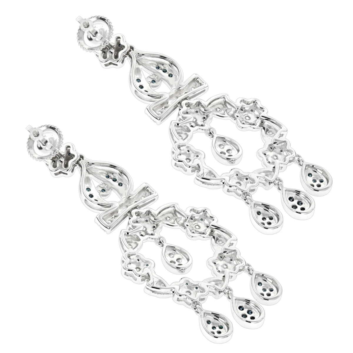 14K White Gold Blue Diamond Flower Chandelier Earrings 1.61ct 6 14K White Gold Blue Diamond Flower Chandelier Earrings 1.61ct - Image 4