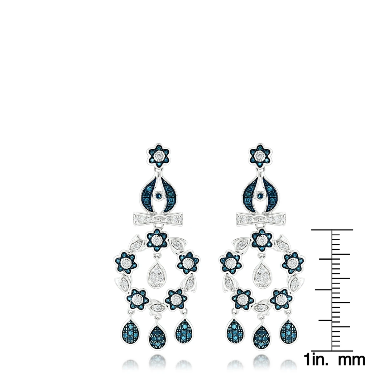 14K White Gold Blue Diamond Flower Chandelier Earrings 1.61ct 7 14K White Gold Blue Diamond Flower Chandelier Earrings 1.61ct - Image 5