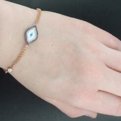 14K Rose Gold Diamond And Blue Sapphire Evil Eye Bracelet .14ct 7 14K Rose Gold Diamond And Blue Sapphire Evil Eye Bracelet .14ct -Invicta Jewelry Store 14k blue sapphire and diamond evil eye bracelet 14ct p 35841bod