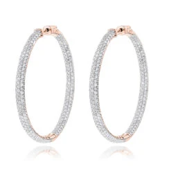 14K White Gold Dazzling 2 Inch Diamond Hoop Earrings Inside Out 7ct -Invicta Jewelry Store 14k dazzling diamond hoop earrings inside out 690ct p 6420 ro