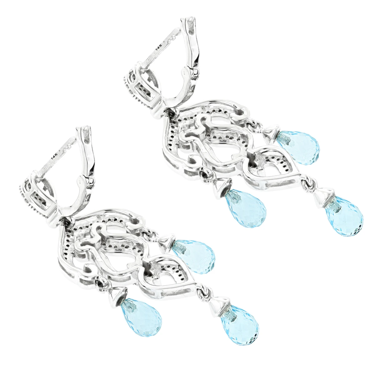 14K White Gold Diamond Chandelier Earrings Blue Topaz 0.37ct 6 14K White Gold Diamond Chandelier Earrings Blue Topaz 0.37ct - Image 4