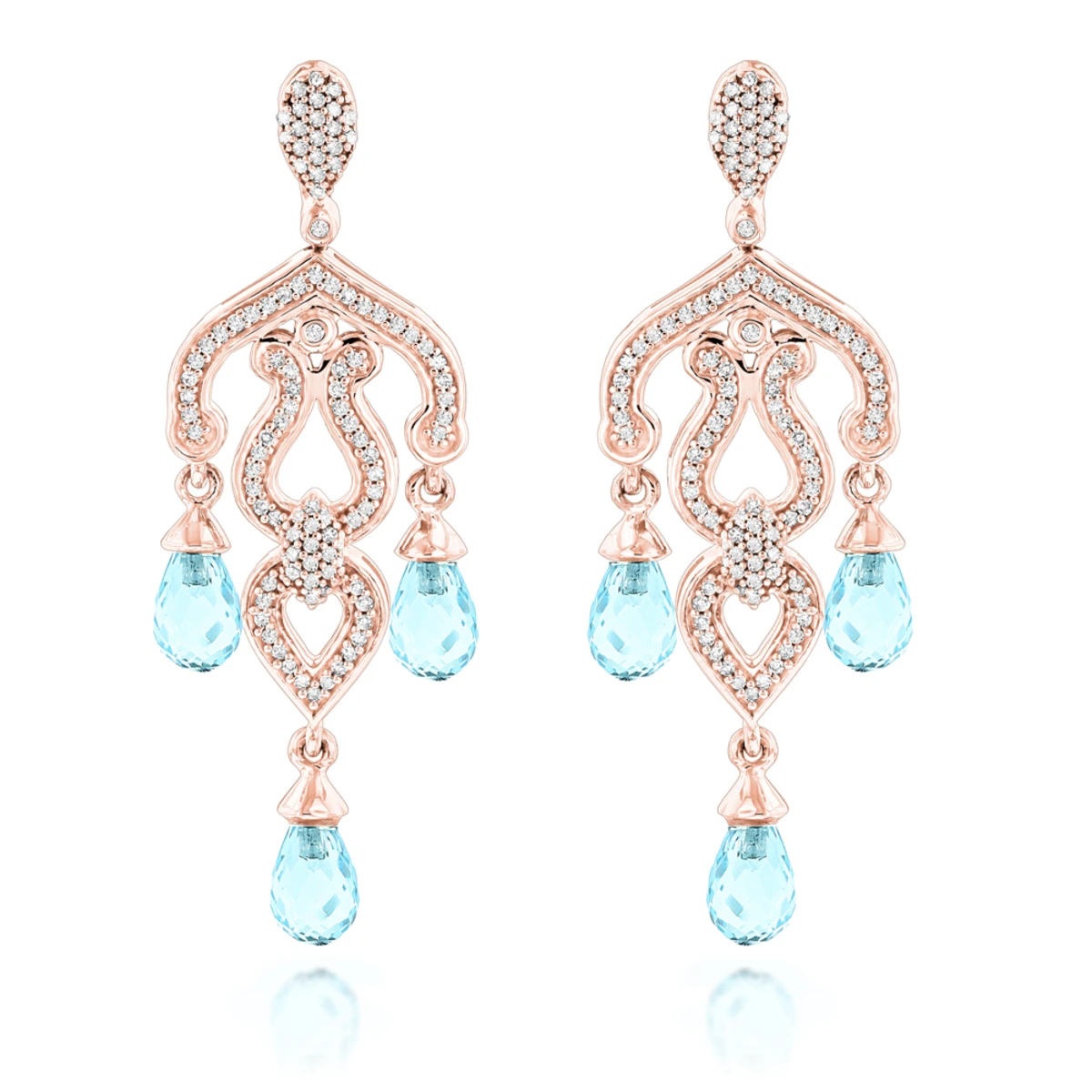 14K White Gold Diamond Chandelier Earrings Blue Topaz 0.37ct 5 14K White Gold Diamond Chandelier Earrings Blue Topaz 0.37ct - Image 3