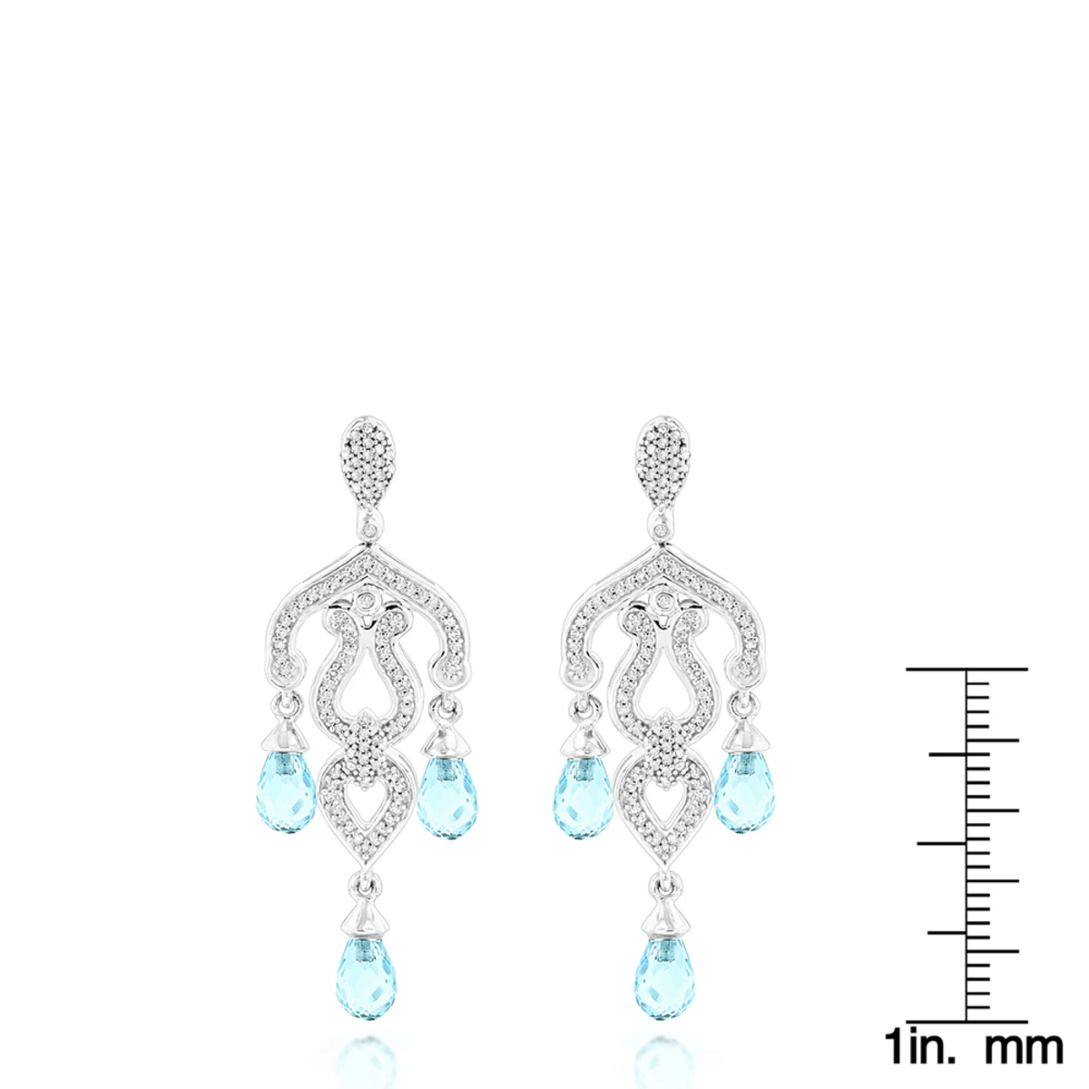 14K White Gold Diamond Chandelier Earrings Blue Topaz 0.37ct 8 14K White Gold Diamond Chandelier Earrings Blue Topaz 0.37ct - Image 6