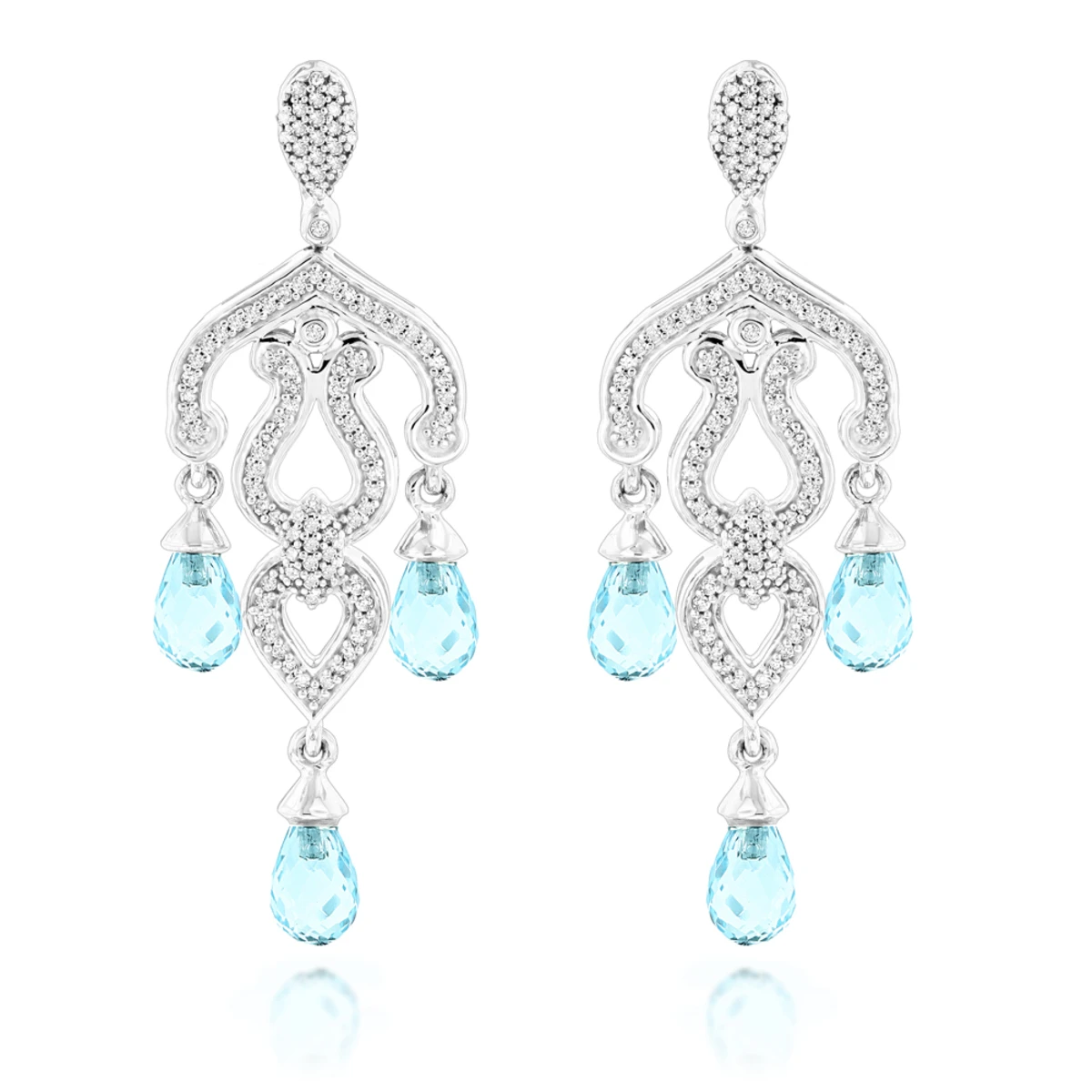 14K White Gold Diamond Chandelier Earrings Blue Topaz 0.37ct 3 14K White Gold Diamond Chandelier Earrings Blue Topaz 0.37ct
