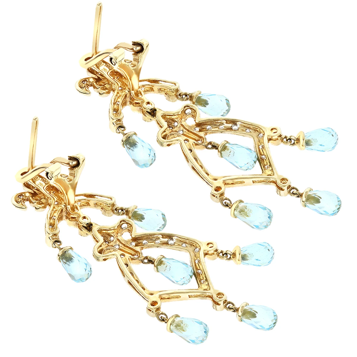 14K Yellow Gold Diamond Chandelier Earrings Blue Topaz 0.55ct 6 14K Yellow Gold Diamond Chandelier Earrings Blue Topaz 0.55ct - Image 4