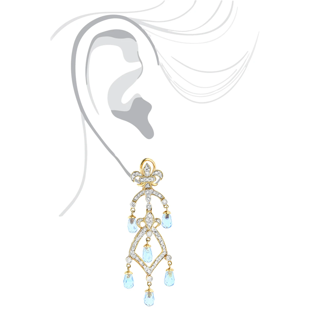 14K Yellow Gold Diamond Chandelier Earrings Blue Topaz 0.55ct 7 14K Yellow Gold Diamond Chandelier Earrings Blue Topaz 0.55ct - Image 5