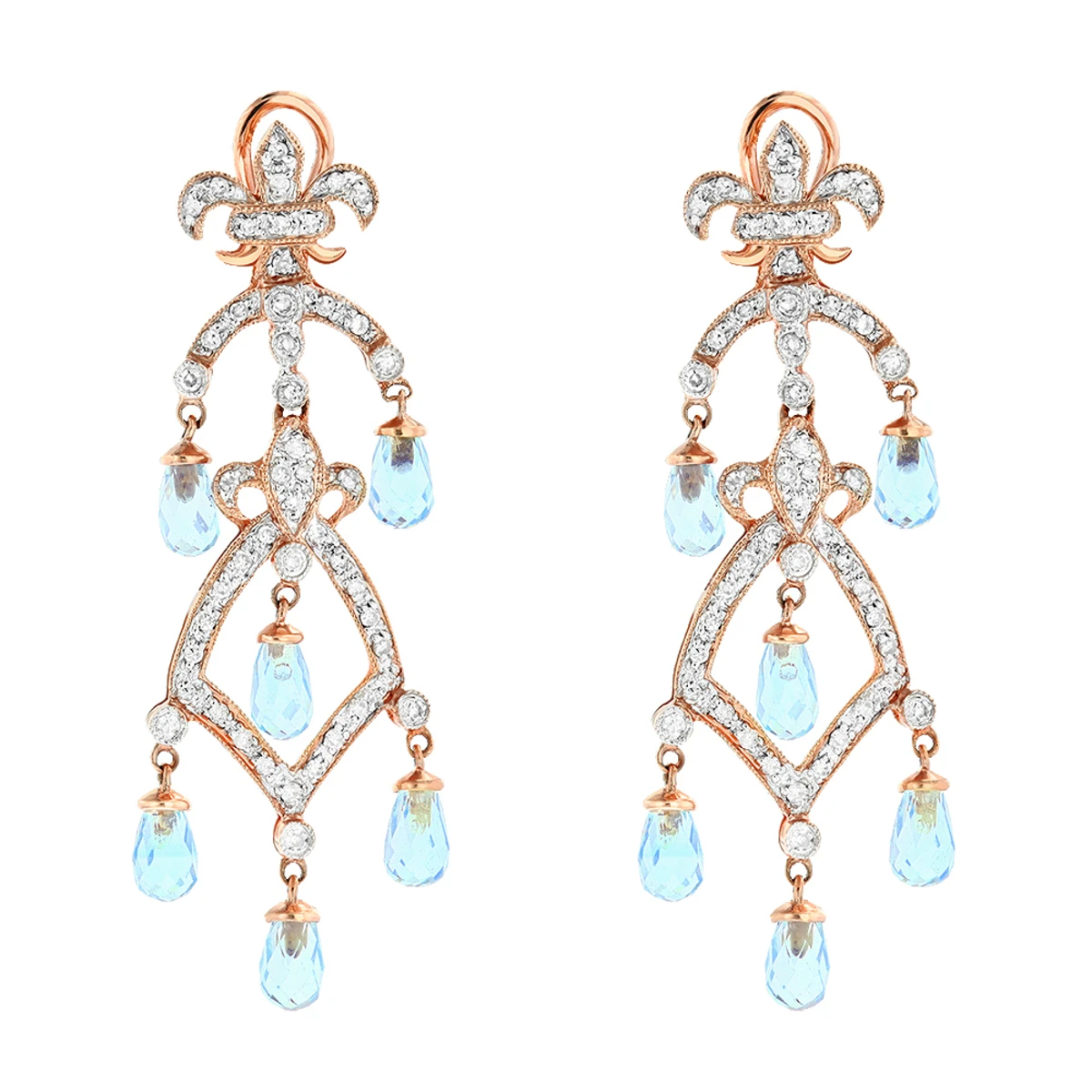 14K Yellow Gold Diamond Chandelier Earrings Blue Topaz 0.55ct 5 14K Yellow Gold Diamond Chandelier Earrings Blue Topaz 0.55ct - Image 3