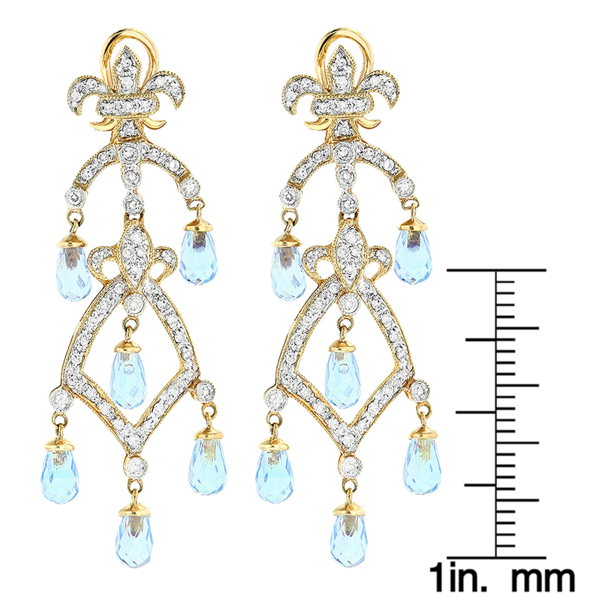 14K Yellow Gold Diamond Chandelier Earrings Blue Topaz 0.55ct 8 14K Yellow Gold Diamond Chandelier Earrings Blue Topaz 0.55ct - Image 6