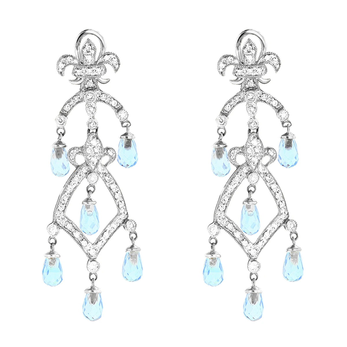 14K Yellow Gold Diamond Chandelier Earrings Blue Topaz 0.55ct 4 14K Yellow Gold Diamond Chandelier Earrings Blue Topaz 0.55ct - Image 2