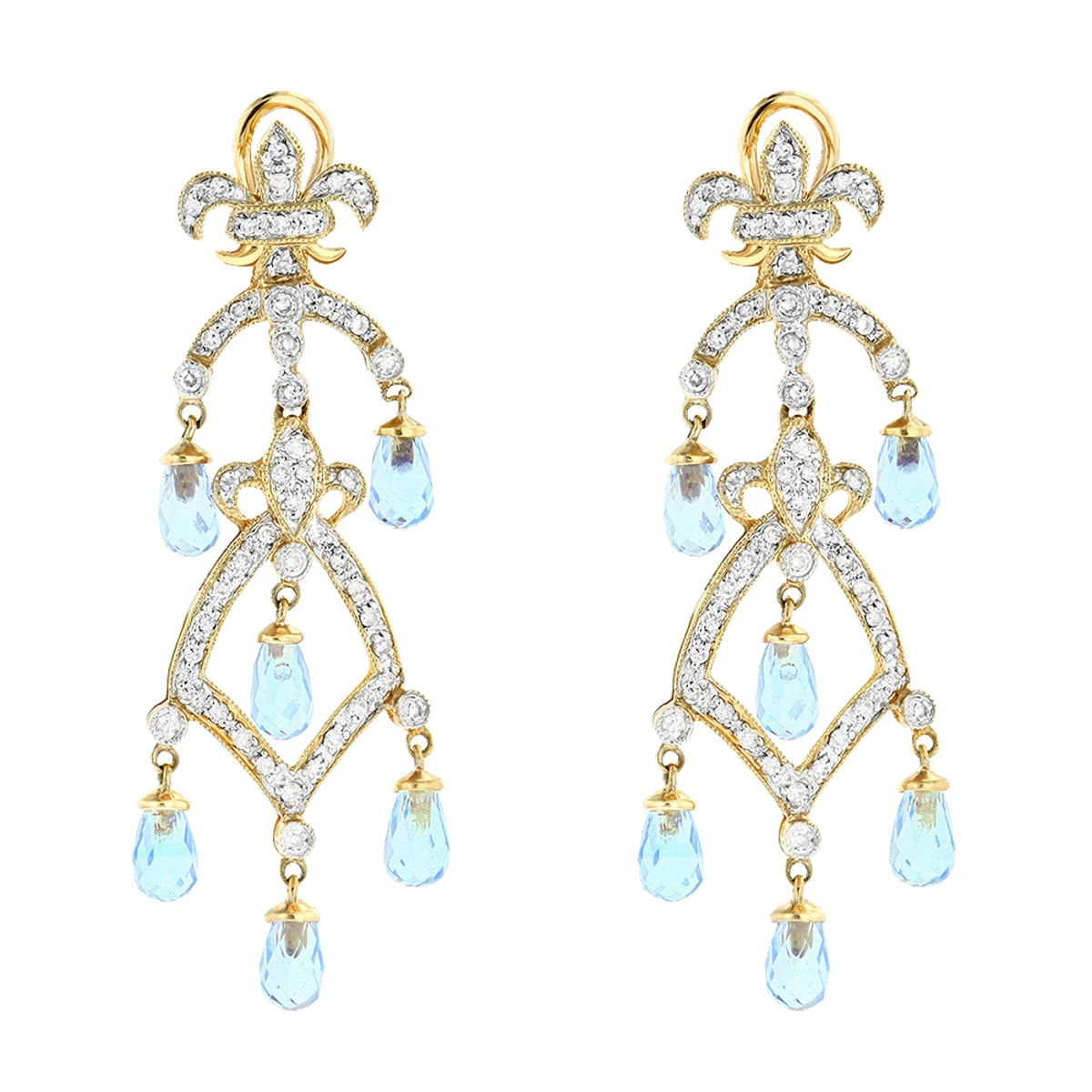 14K Yellow Gold Diamond Chandelier Earrings Blue Topaz 0.55ct 3 14K Yellow Gold Diamond Chandelier Earrings Blue Topaz 0.55ct