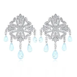 14K White Gold Diamond Chandelier Earrings Blue Topaz 0.64ct