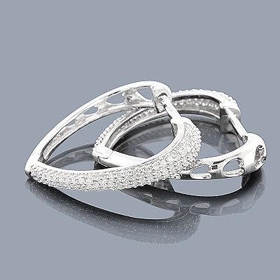14K White Gold Diamond Heart Hoop Earrings 0.58ct 3 14K White Gold Diamond Heart Hoop Earrings 0.58ct