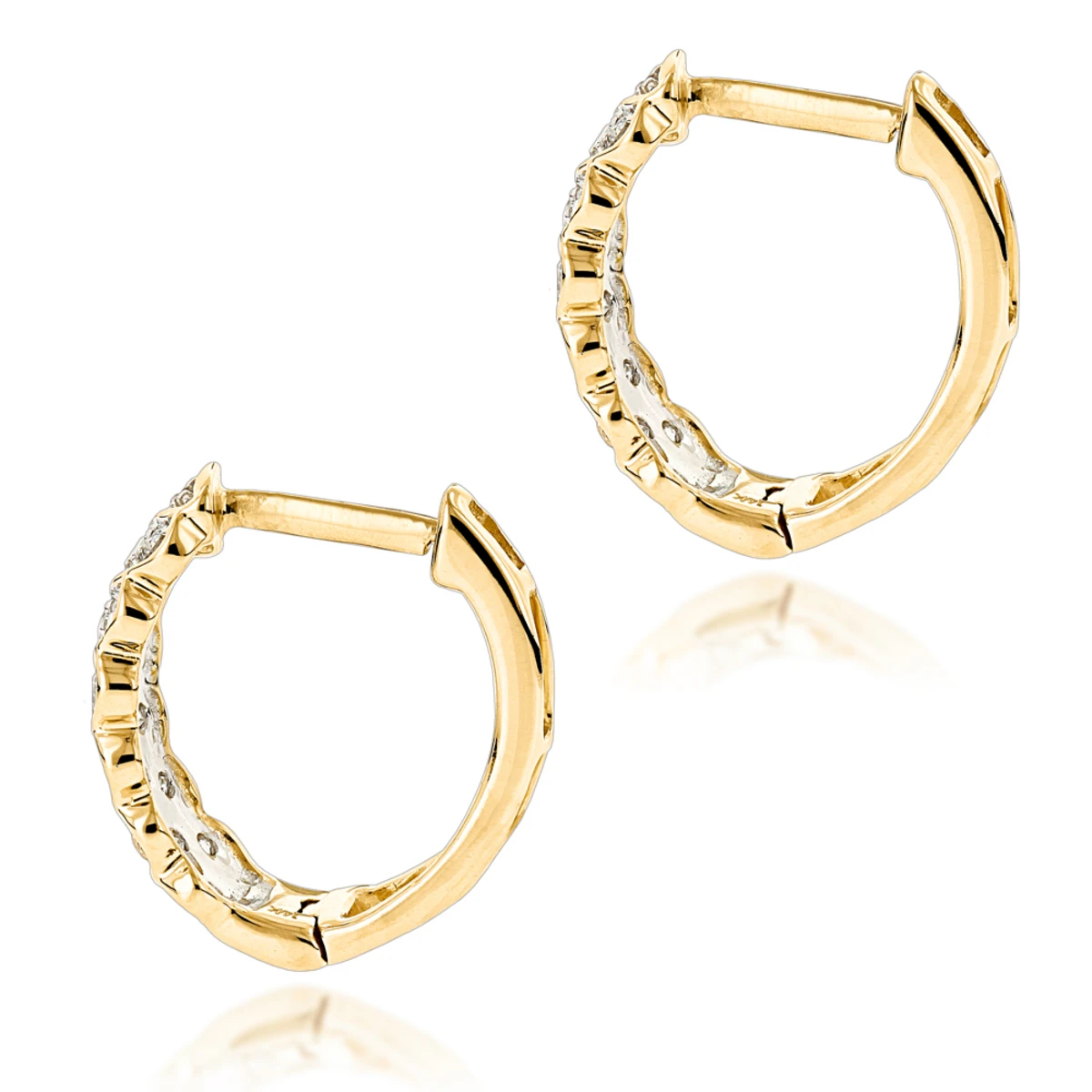 14K Yellow Gold Diamond Hoop Huggie Earrings For Women 0.65ct 7 14K Yellow Gold Diamond Hoop Huggie Earrings For Women 0.65ct - Image 5
