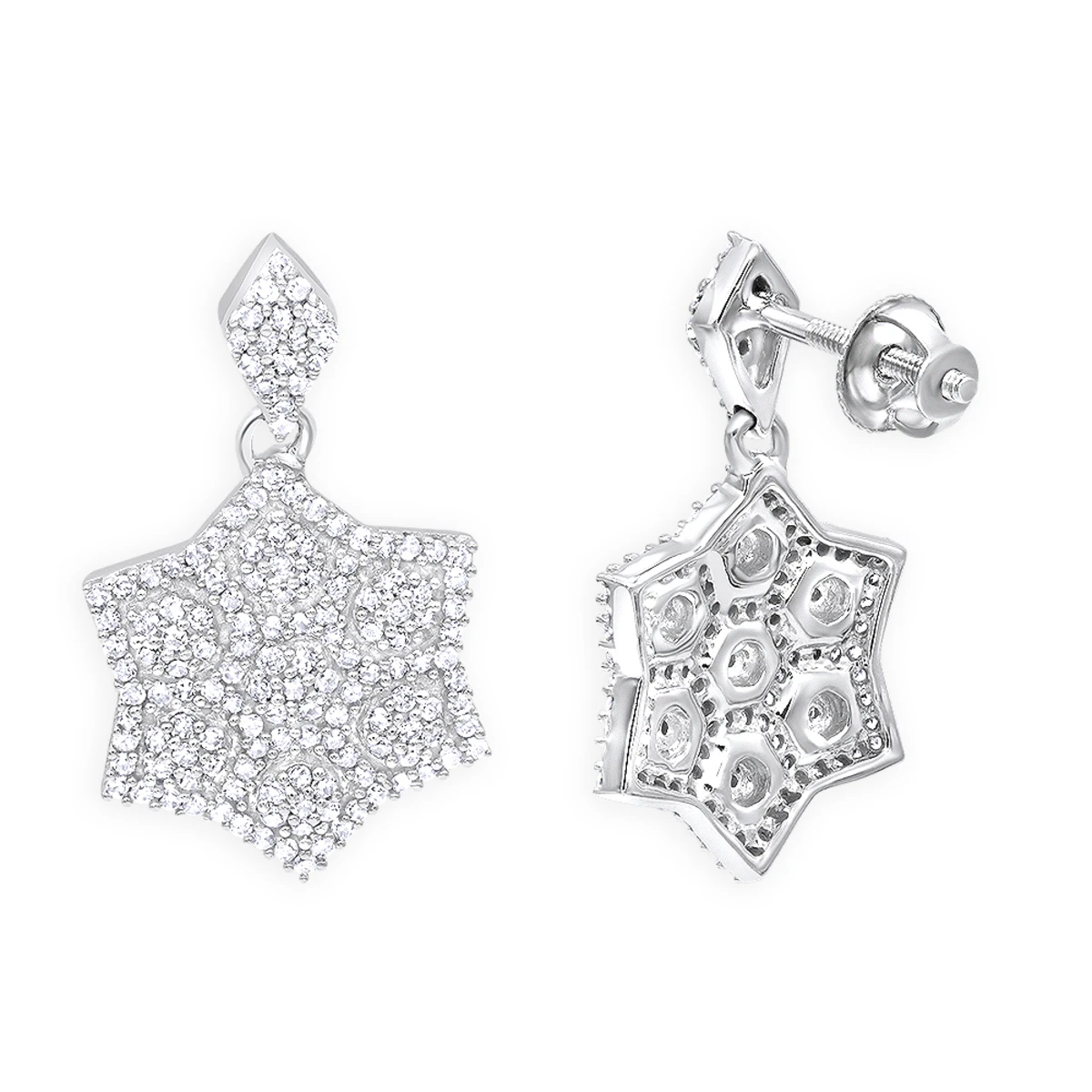 14K White Gold Diamond Star Drop Earrings For Women 0.75ct 3 14K White Gold Diamond Star Drop Earrings For Women 0.75ct