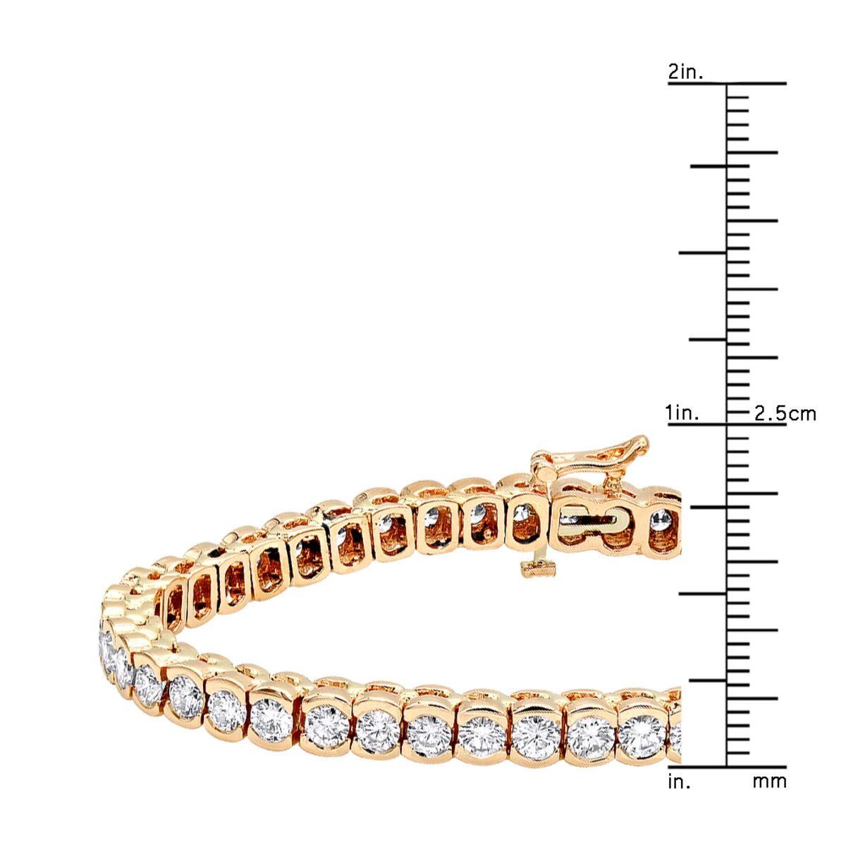 14K Yellow Gold Round Diamond Tennis Bracelet Half Bezel Setting 8ct 8 14K Yellow Gold Round Diamond Tennis Bracelet Half Bezel Setting 8ct - Image 6