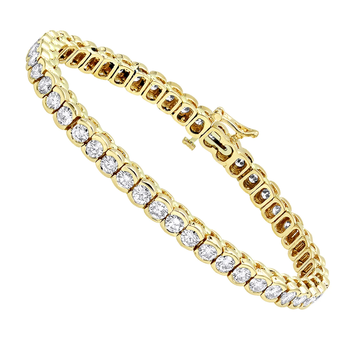 14K Yellow Gold Round Diamond Tennis Bracelet Half Bezel Setting 8ct 3 14K Yellow Gold Round Diamond Tennis Bracelet Half Bezel Setting 8ct