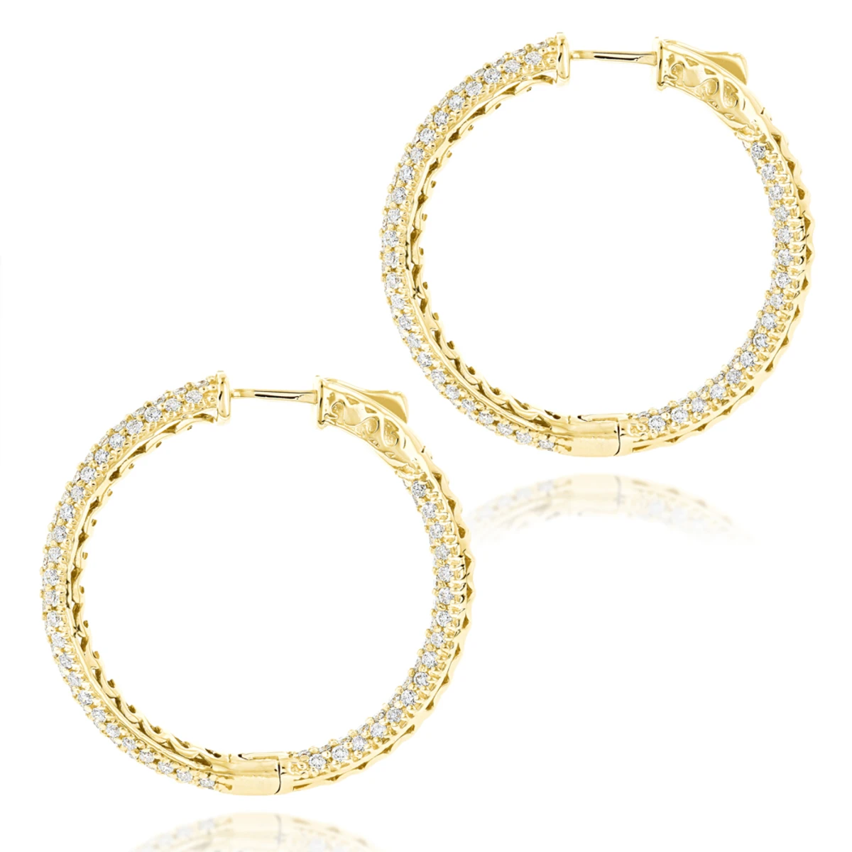 14K White Gold 1 3/8 Inch Diamond Hoop Earrings Inside Out 4.40ct 6 14K White Gold 1 3/8 Inch Diamond Hoop Earrings Inside Out 4.40ct - Image 4