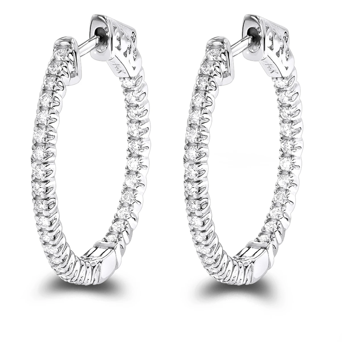 14K White Gold 1 Inch Inside Out Diamond Hoop Earrings 0.6ct By Luxurman 3 14K White Gold 1 Inch Inside Out Diamond Hoop Earrings 0.6ct By Luxurman