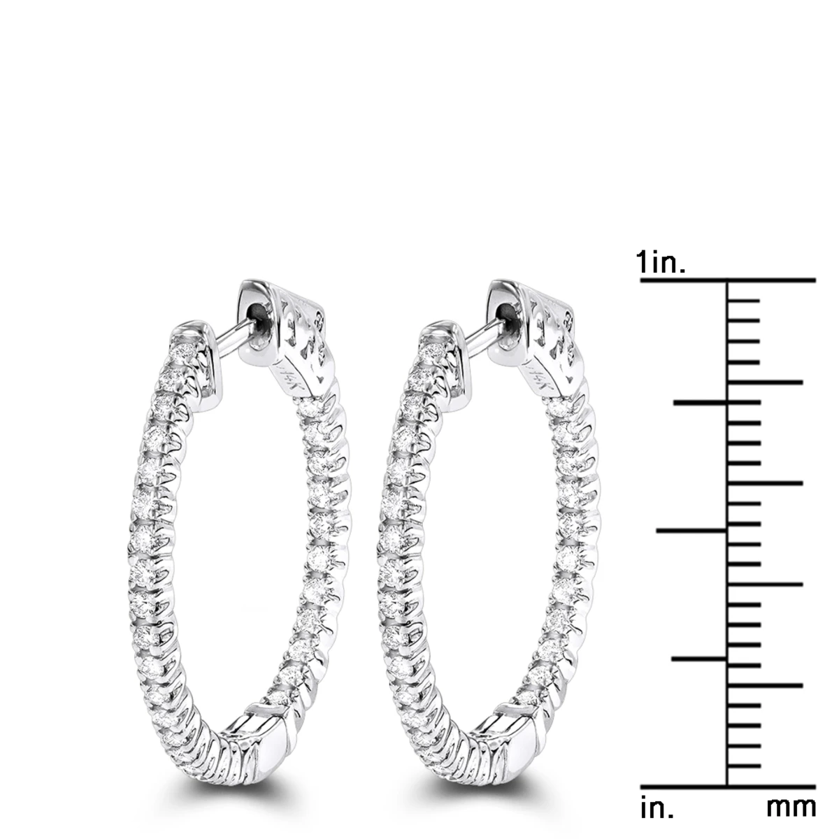 14K White Gold 1 Inch Inside Out Diamond Hoop Earrings 0.6ct By Luxurman 8 14K White Gold 1 Inch Inside Out Diamond Hoop Earrings 0.6ct By Luxurman - Image 6