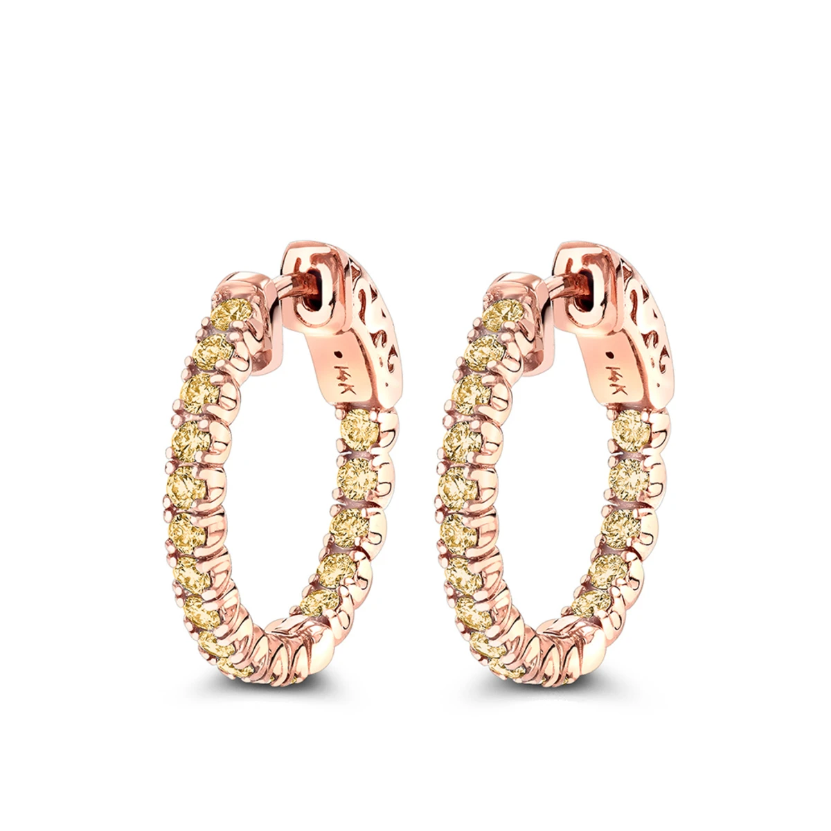 14K Yellow Gold 3/4in Inside Out Yellow Diamond Hoop Earrings 1 Carat By Luxurman 5 14K Yellow Gold 3/4in Inside Out Yellow Diamond Hoop Earrings 1 Carat By Luxurman - Image 3