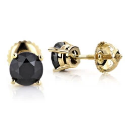 14K Yellow Gold Black Diamond Earrings Prong Set Studs 1.25ct