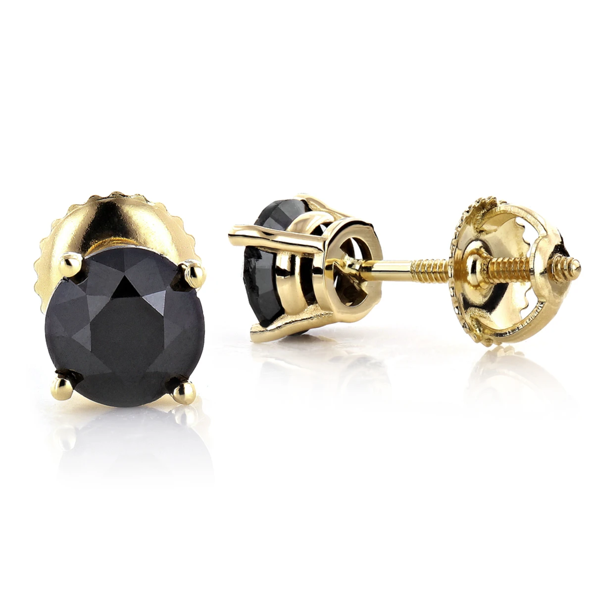 14K Yellow Gold Black Diamond Earrings Prong Set Studs 1.25ct 3 14K Yellow Gold Black Diamond Earrings Prong Set Studs 1.25ct