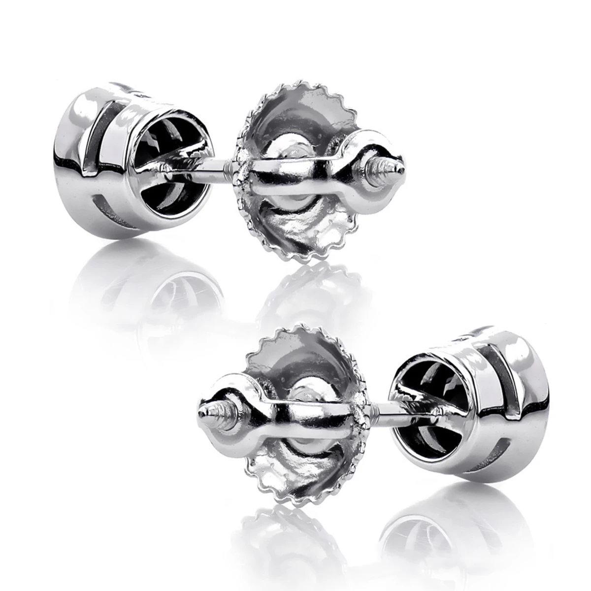 14K White Gold Black Diamond Stud Earrings Bezel Set 0.75ct 6 14K White Gold Black Diamond Stud Earrings Bezel Set 0.75ct - Image 4