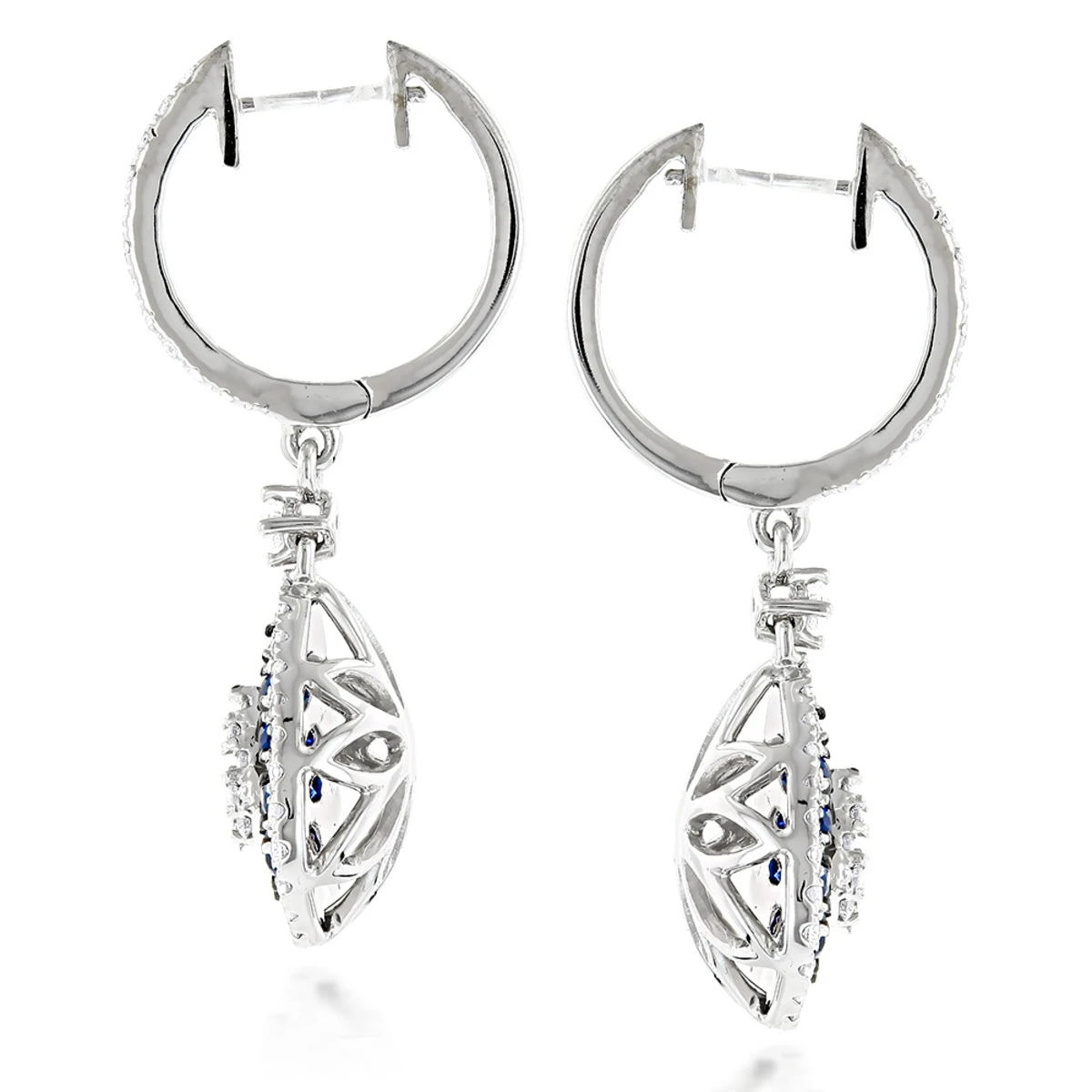 14K White Gold Blue Sapphire And White Diamond Drop Earrings For Women 2 Carats 6 14K White Gold Blue Sapphire And White Diamond Drop Earrings For Women 2 Carats - Image 4