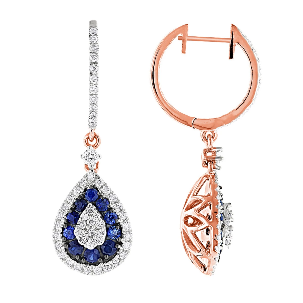 14K White Gold Blue Sapphire And White Diamond Drop Earrings For Women 2 Carats 5 14K White Gold Blue Sapphire And White Diamond Drop Earrings For Women 2 Carats - Image 3