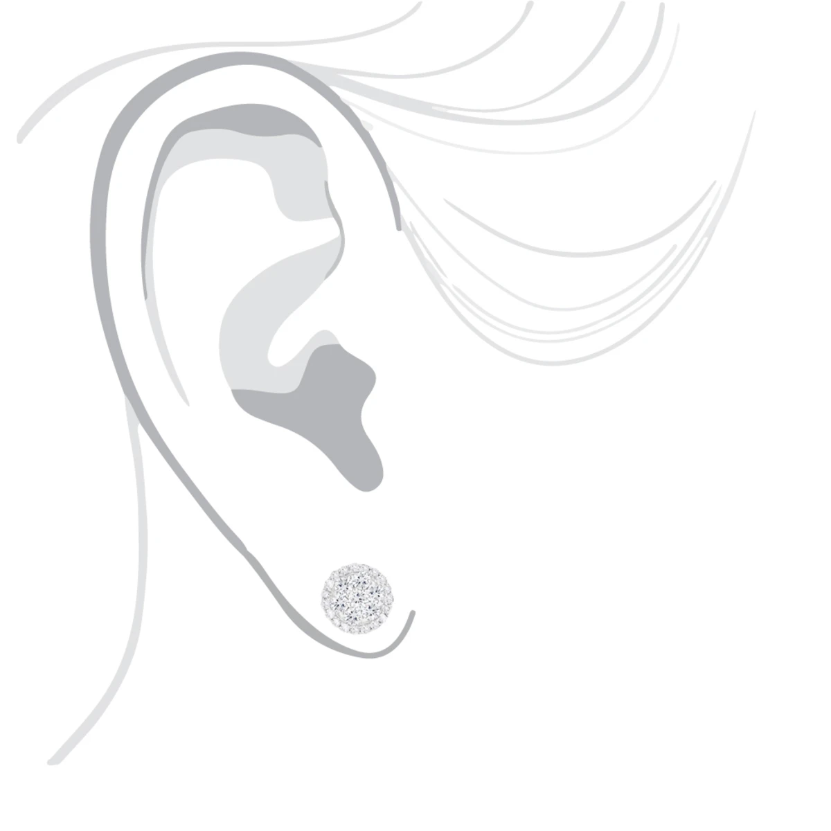 14K White Gold Cluster Diamond Stud Earrings 1.21ct 7 14K White Gold Cluster Diamond Stud Earrings 1.21ct - Image 5