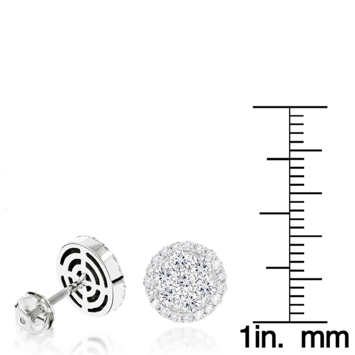 14K White Gold Cluster Diamond Stud Earrings 1.21ct 8 14K White Gold Cluster Diamond Stud Earrings 1.21ct - Image 6