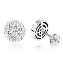 14K White Gold Cluster Diamond Stud Earrings 1.21ct