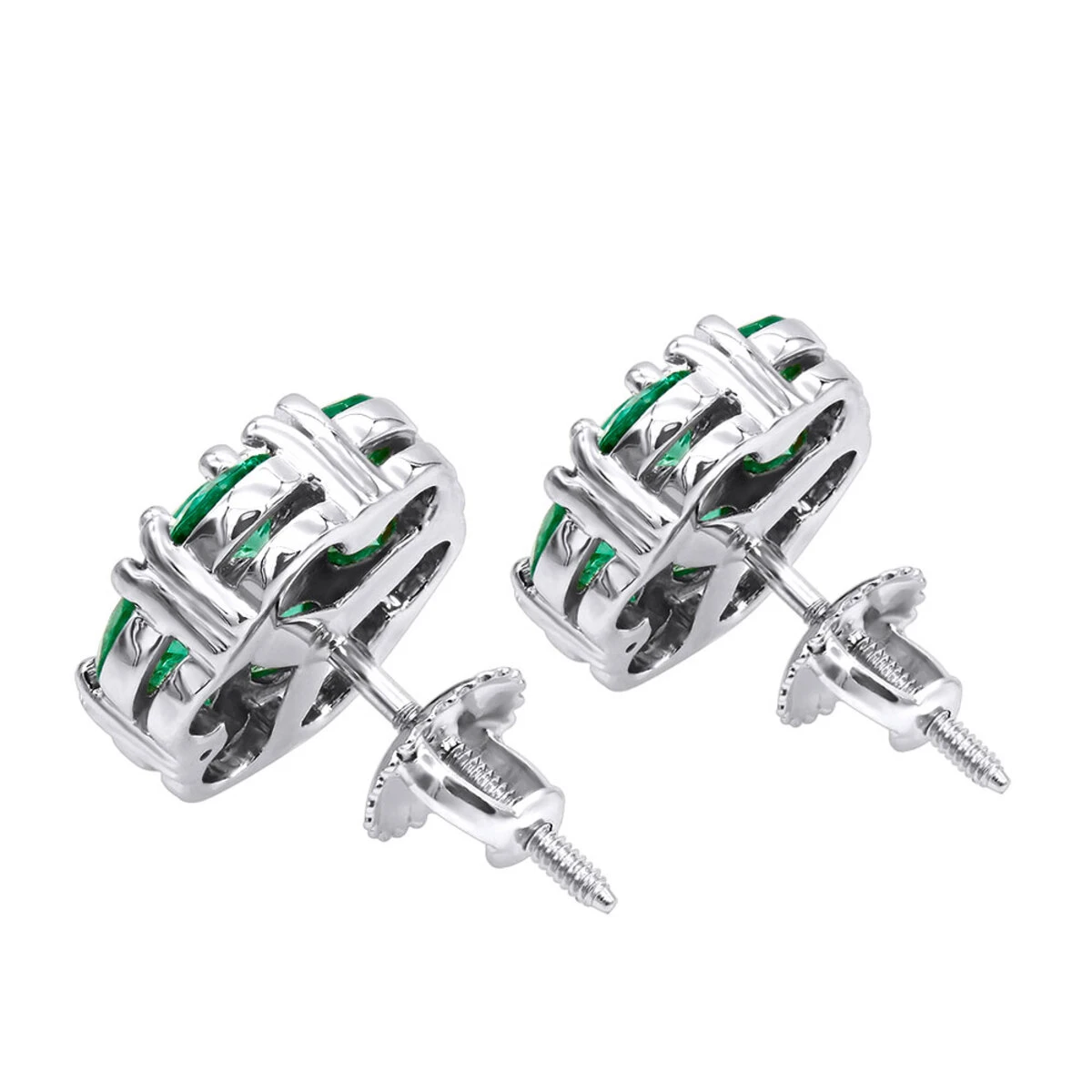 14K White Gold Cluster Emerald Stud Earrings 4ct 6 14K White Gold Cluster Emerald Stud Earrings 4ct - Image 4