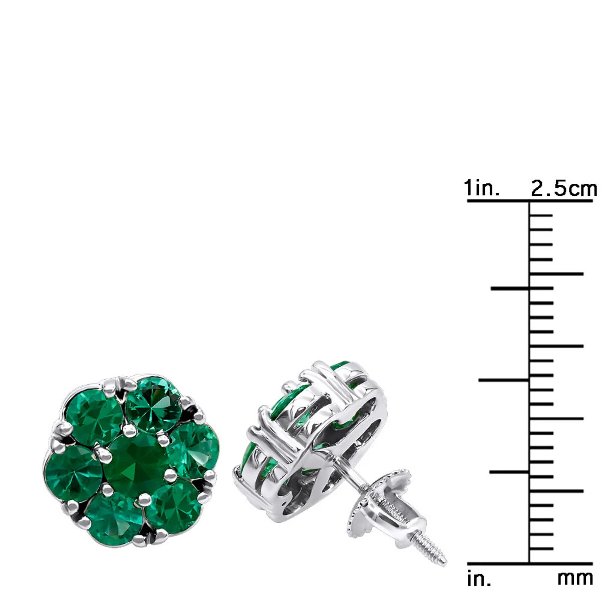 14K White Gold Cluster Emerald Stud Earrings 4ct 7 14K White Gold Cluster Emerald Stud Earrings 4ct - Image 5